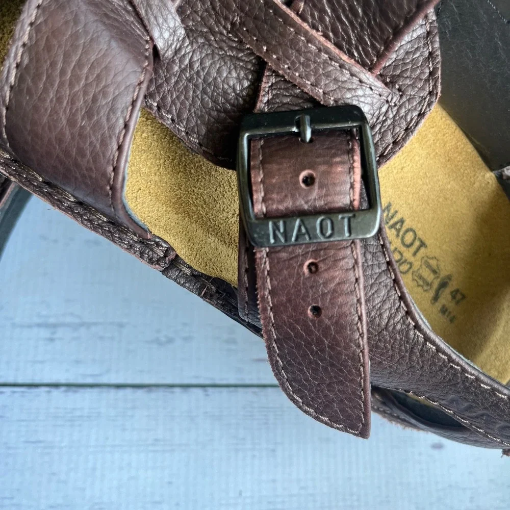 NAOT Mens NEW Brown Leather Fisherman Sandals Israel Size 47 M14 Comfort Earthy